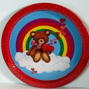 Vintage 1980’s Rainbow Teddy Bear Metal Serving Tray Pride Retro